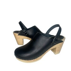 Sven Black Leather Slingback Clogs Size 8